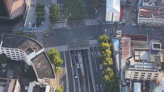 上海浦西延安高架清晨航拍视频素材模板下载