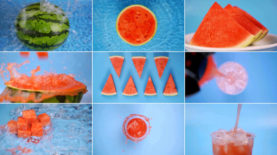 夏日新鲜水果冰镇西瓜冷饮果汁饮品广告实拍视频素材模板下载