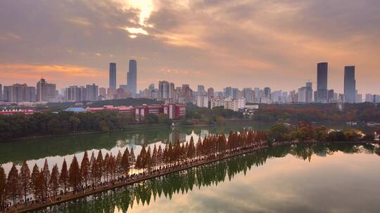 美丽长沙傍晚城市航拍