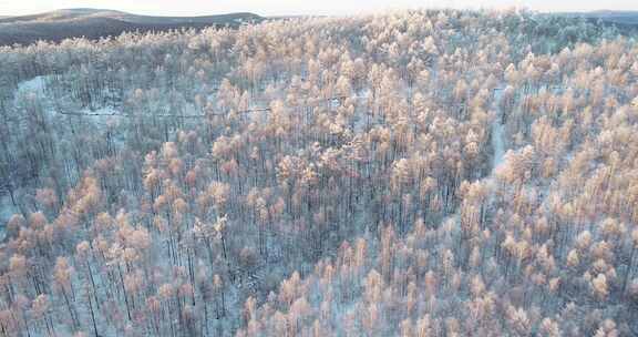 航拍大兴安岭冬季风光、冰雪、雾凇