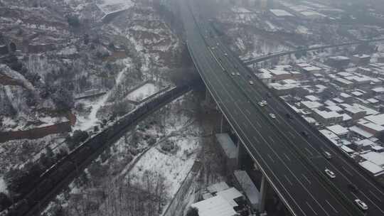 冬季公路桥梁雪景航拍