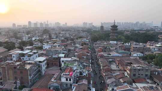 泉州开元寺东西塔航拍西街泉州市区建筑风光