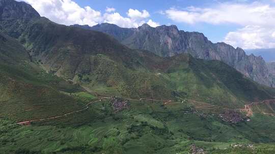 云南丽江宝山石头城寨子风景航拍