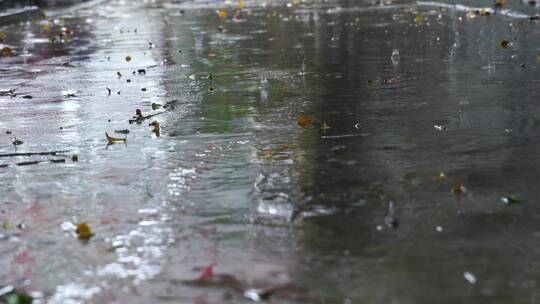 下雨天路面雨水雨滴地面视频素材模板下载