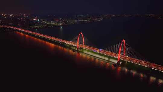 航拍杭州之江大桥夜景视频素材模板下载