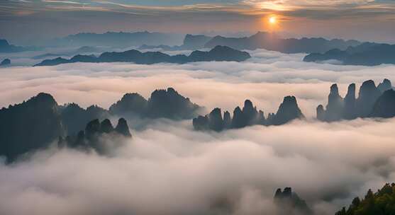 张家界山峰云海山脉日出风景云雾大自然奇峰