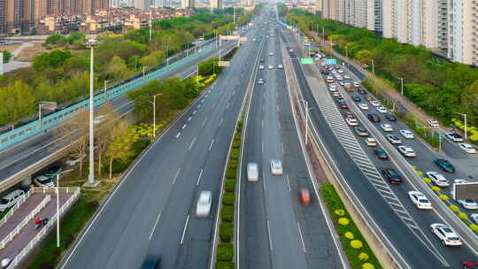 航拍城市道路车流延时