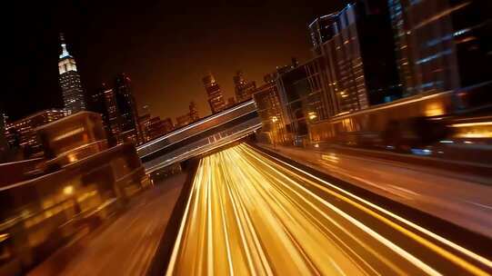 夜晚城市街道车流光影