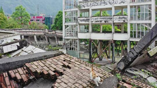 四川汶川大地震震中遗址航拍视频素材模板下载