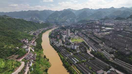 贵州遵义茅台镇酒厂赤水河城市航拍风光