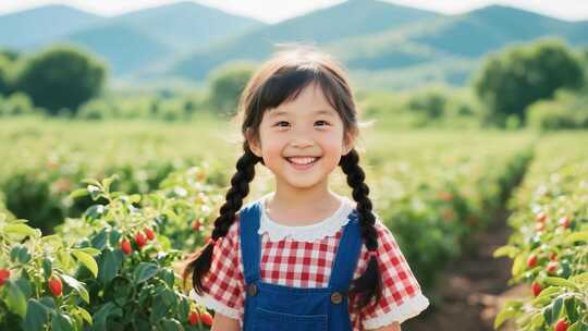 田野中微笑的小女孩
