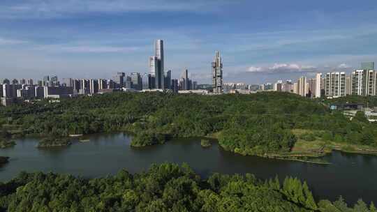 贵阳观山湖公园城市天际线高楼建筑航拍风光