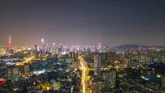 广州城市夜景交通夜景航拍延时4K