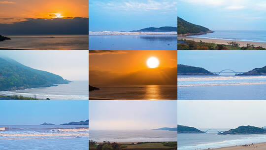 4K舟山朱家尖日出东沙湾海滨浴场高清在线视频素材下载