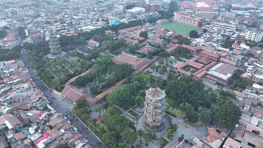 泉州开元寺东西塔航拍西街泉州市区建筑风光