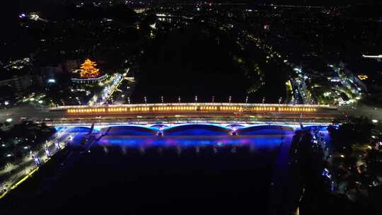 航拍广西桂林夜景桂林城市风光