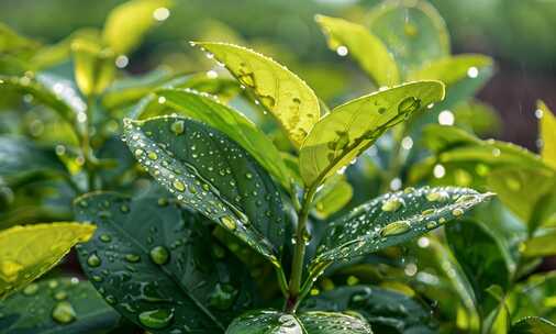 自然绿色植物树叶草地水滴露水