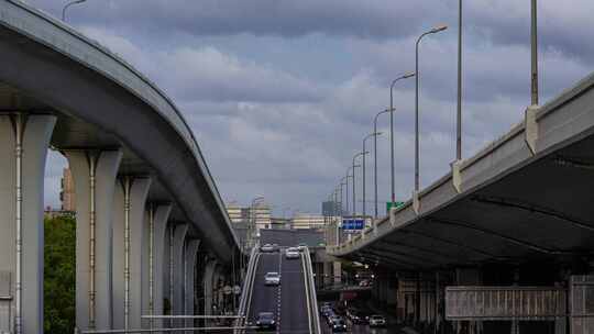 8K上海虹桥高架下班日落飞机降落航线视频素材模板下载