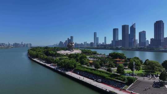 长沙橘子洲景区橘子洲大气航拍