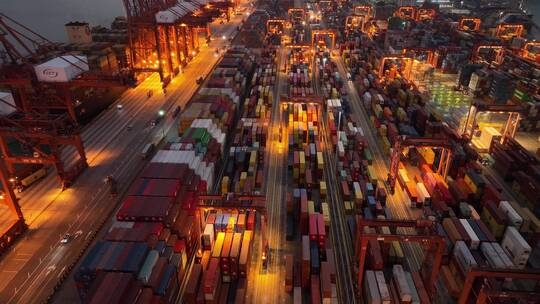 货运集装箱港口夜景航拍视频素材模板下载