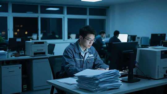 白领熬夜加班深夜办公室加班工作职场人士