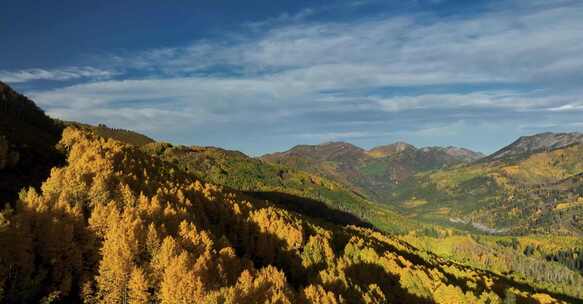 航拍秋季原始森林山峰山脉山峰自然景色