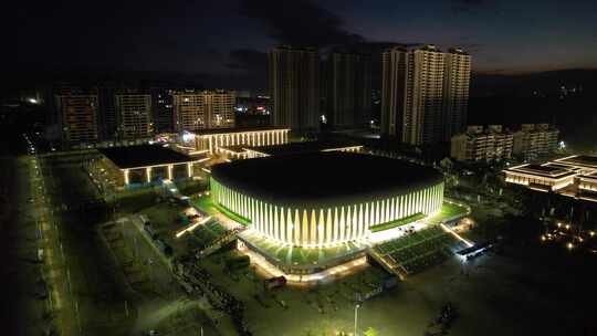 广西玉林博白新体育馆 学青会夜景航拍