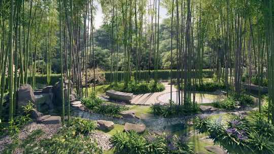 公园竹林园林景观视频素材模板下载