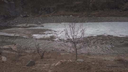 河流部分结冰的自然景象