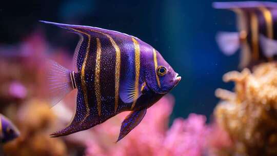 水族馆中紫色条纹观赏鱼