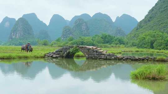 桂林山水美丽乡村田园农民劳动情景