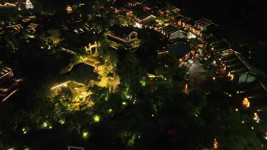 江西上饶葛仙村夜景航拍山区旅游景点风光