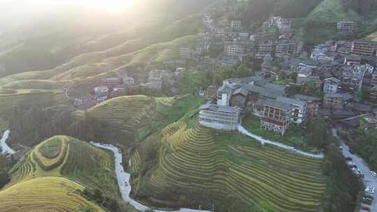 中国广西桂林市龙胜各族自治县龙脊梯田视频素材模板下载