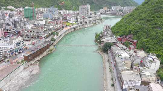 川西红色景点泸定桥航拍素材