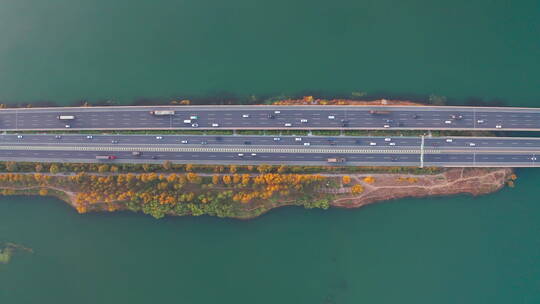 沈阳丁香湖水上公路日落航拍风光