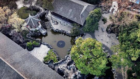 江苏扬州老城区东关街个园元旦江南园林航拍