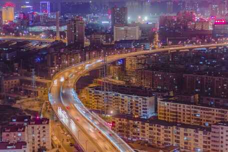 郑州城市夜景交通延时摄影