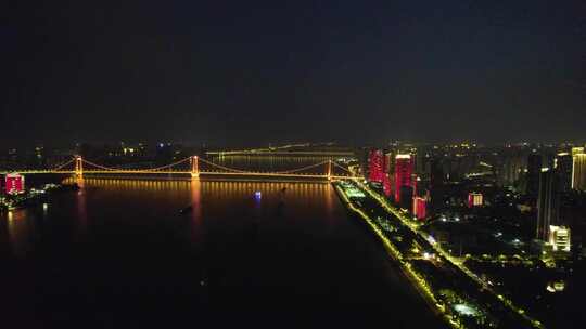 武汉长江大桥夜景航拍4k