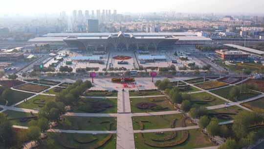 航拍宁夏银川城市风景城市空境银川高铁站视频素材模板下载