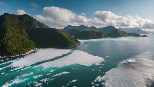 航拍山海相连美丽景色