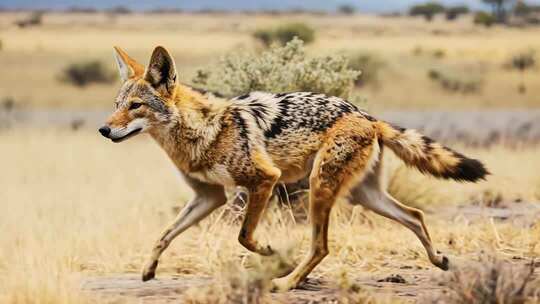 草原上奔跑的野生动物胡狼