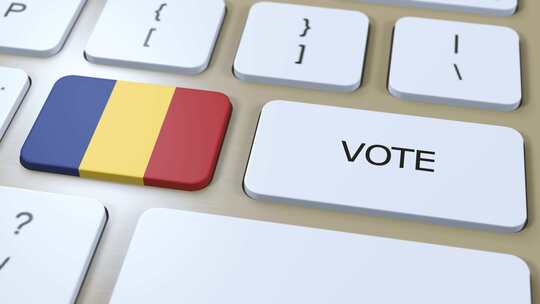 罗马尼亚在国家国旗和按钮3D动画中投票