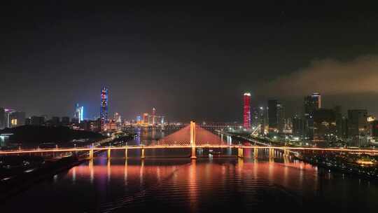 珠海夜景航拍横琴大桥夜晚城市建筑灯光风光