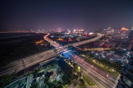 滨海大道高速交叉夜景车流延时视频