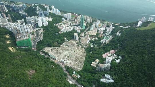 香港城市阿伯丁公墓山交通区位航拍视频素材模板下载