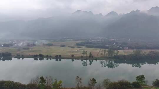 航拍广东清远阳山连江流域乡村田园风光