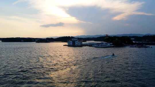 绝美航拍湖景夕阳，湖北荆州松滋洈水风景区