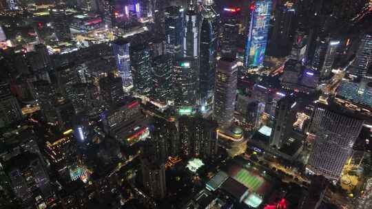 广州夜景航拍珠江新城花城广场夜晚高楼大厦