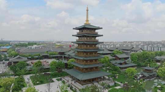 上海宝山寺寺庙中式建筑航拍