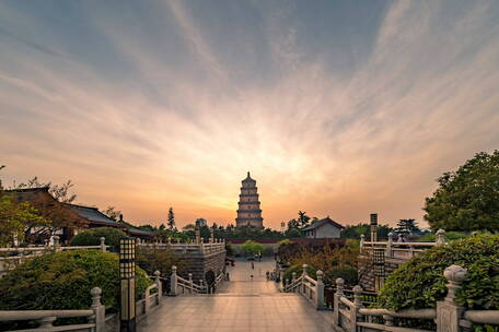 西安 大雁塔 日出 延时 景区 古建筑